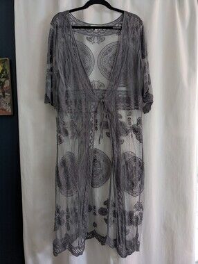 Rebellion Again Gray Crochet Kimono Cover Womens Size Large